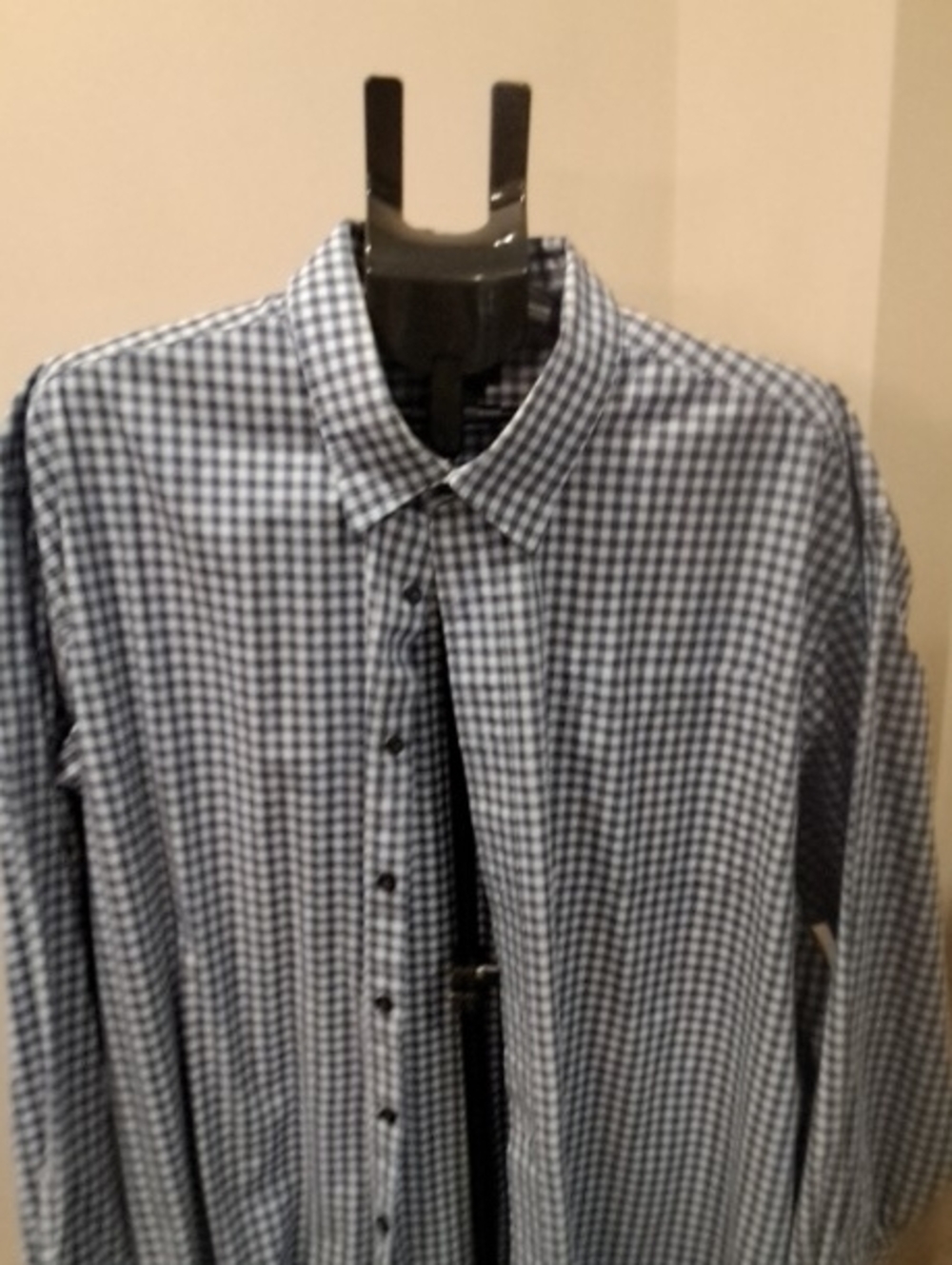 Men's Blue and White Gingham Button-Down Shirt